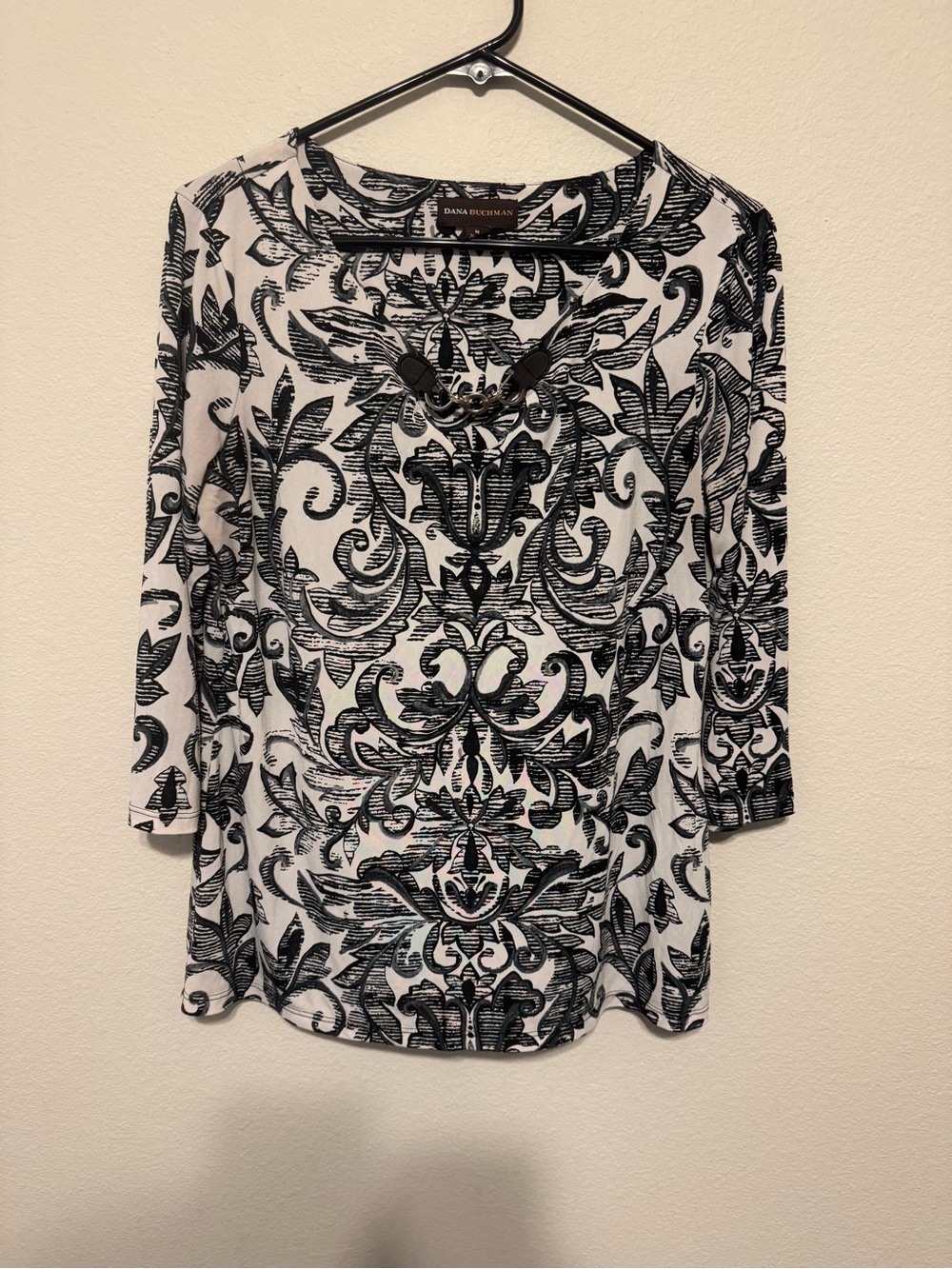 Dana Buchman Black & White Ornate Print Tunic Top